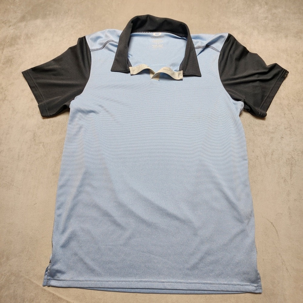 Oakley Men Tailored Fit Polo Shirt Light Blue Black Golf Athletic L‎